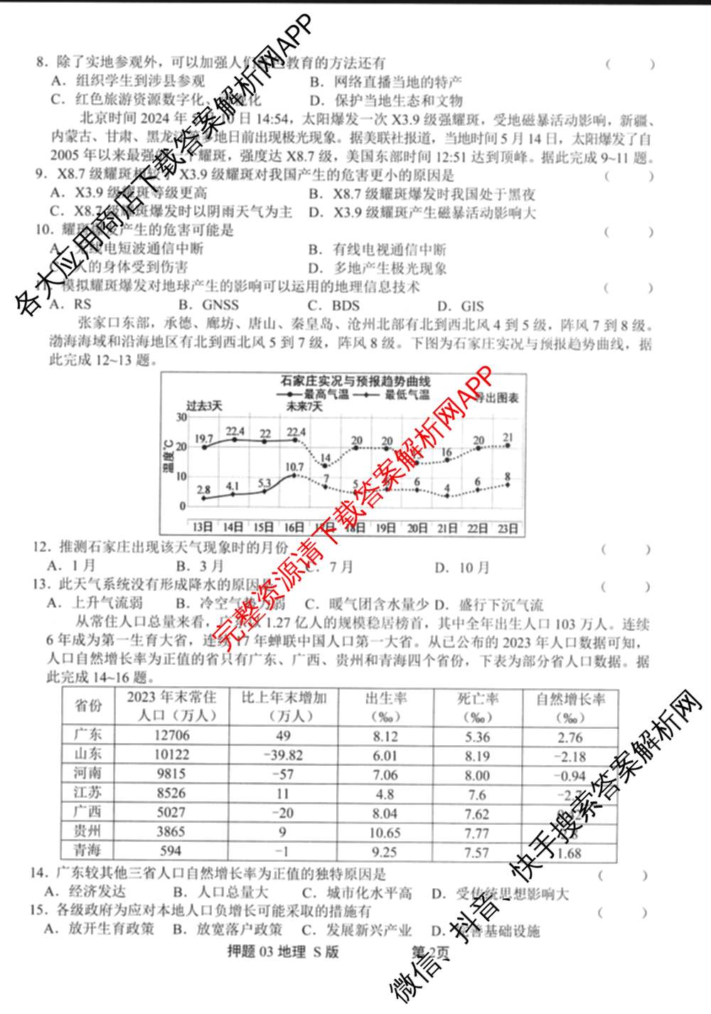 2025届押题03试卷及答案汇总（23科全）地理试题
