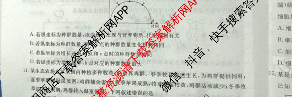 衡水名师卷高考模拟调研卷 2026年普通高等学校招生全国统一考试模拟试题(二)2试卷及答案汇总（含地理 化学(※) 物理(圆圈点)等21份）生物试题