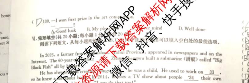 安徽省2026届九年级阶段评估[AH(2)]各科答案及试卷（含语文(R)、历史(R)、数学(R)等14份）英语试题