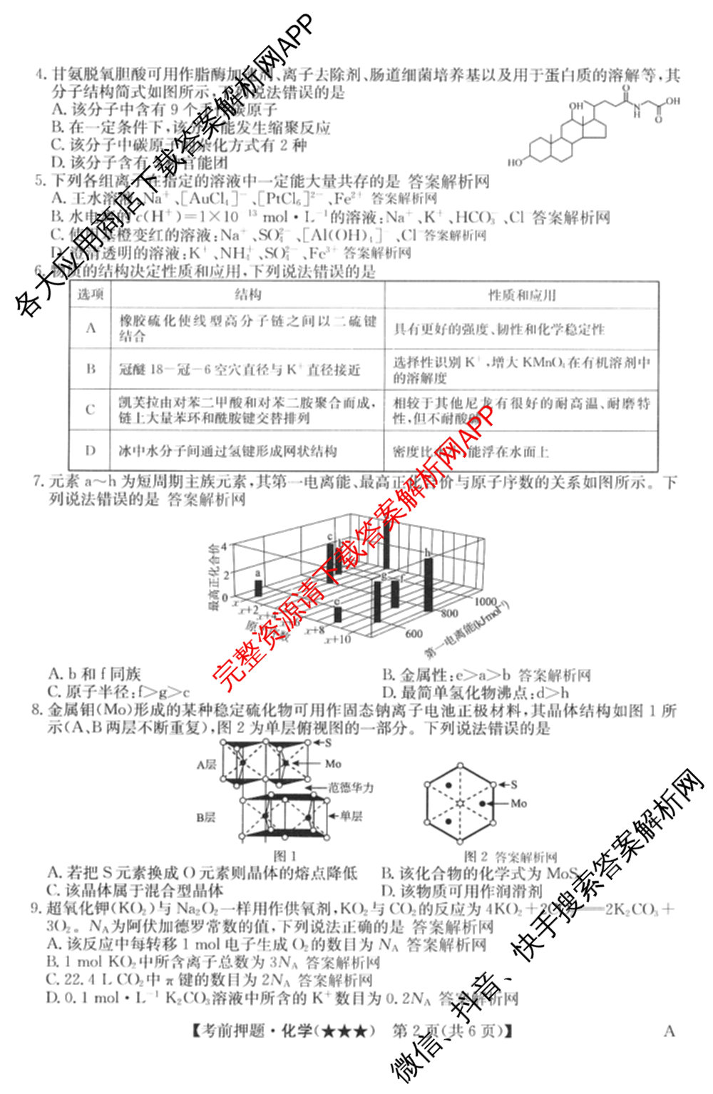 2026年高考名师解密临门演练(★★★)各科答案及试卷（含历史(A) 化学(A) 物理(A)等）化学试题