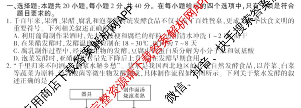 咸阳市实验中学2025-2026学年度第二学期期中质量检测高二试卷及答案汇总(已更新历史、英语、语文等9份)生物试题