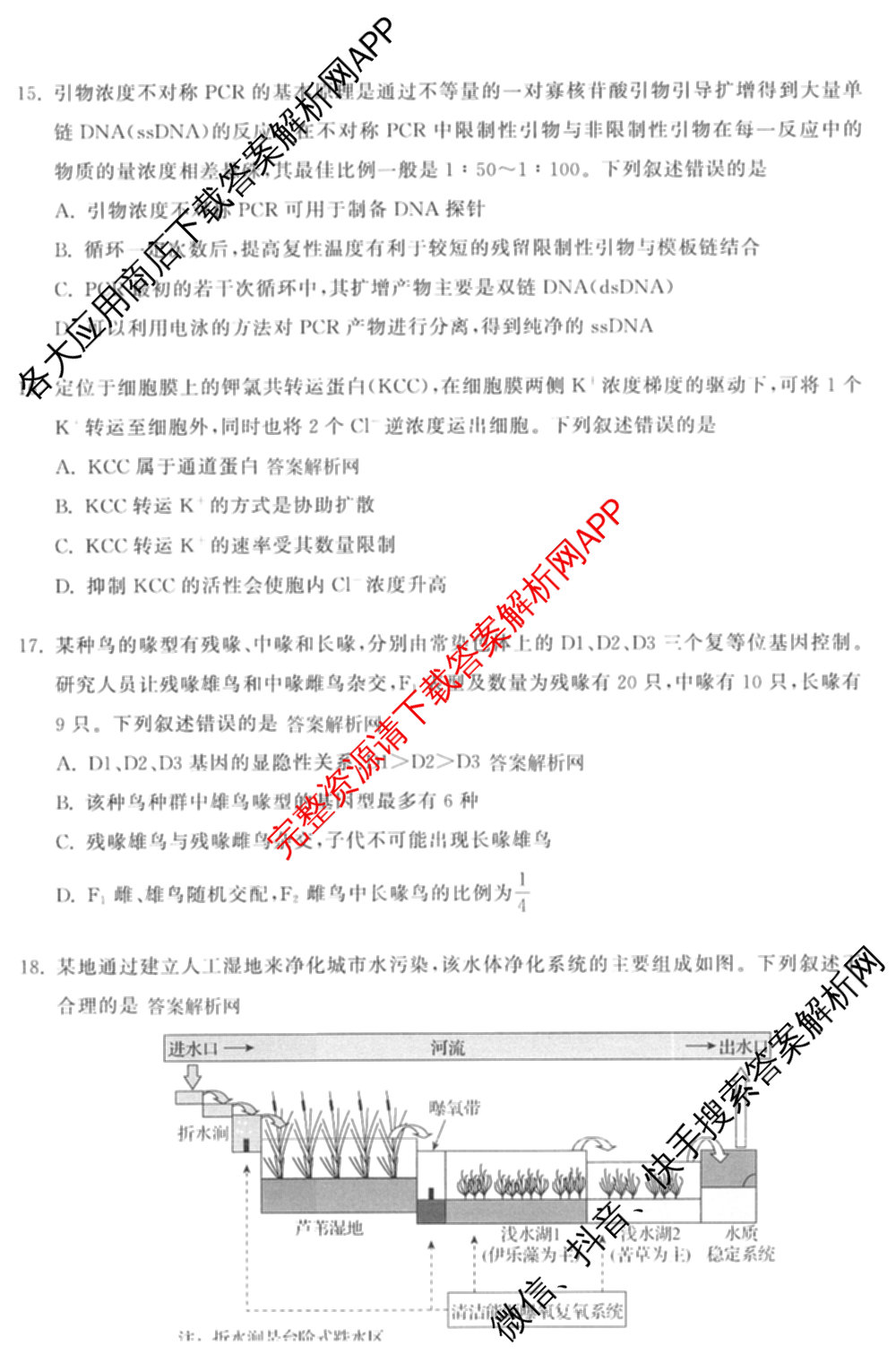 天舟高考衡中同卷2026年普通高等学校招生全国统一考试模拟信息卷(四)4试卷及答案汇总: 含历史(GY) 地理(WY) 理综(新疆版)试卷解析生物试题