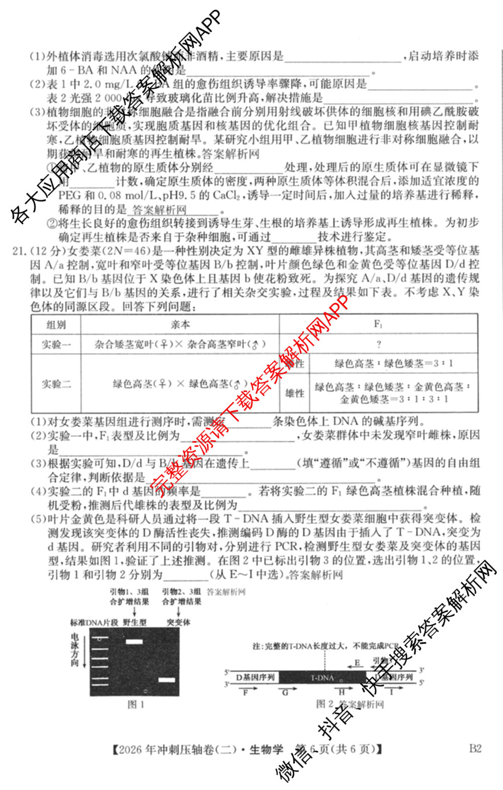 2026年全国高考冲刺压轴卷(二)2试卷及答案汇总: 含地理(四川) 生物(湖北) 政治(湖北)试卷解析生物试题