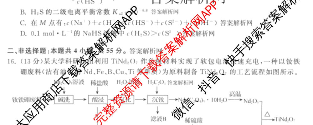 天舟高考衡中同卷2026年普通高等学校招生全国统一考试模拟信息卷(六)6试卷及答案汇总: 含化学(山东版) 英语(通用版) 生物(WY)试卷解析化学试题