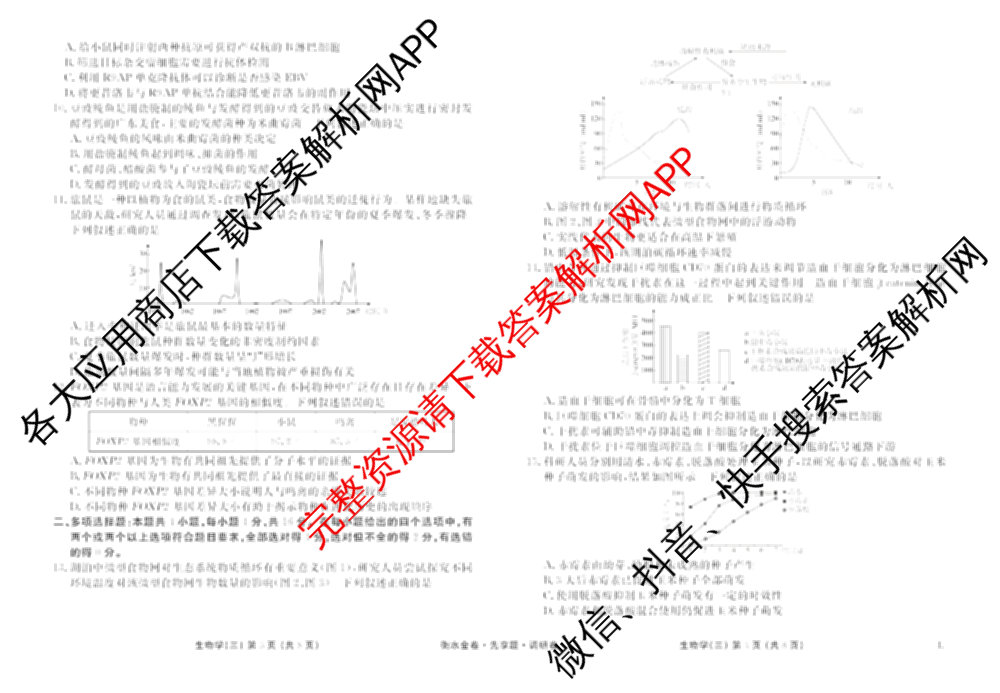 衡水金卷先享题调研卷2026年普通高等学校招生全国统一考试模拟试题(三)3各科答案及试卷(已更新化学(山东专版)、历史(HN)、文综(新教材)等91份)生物试题