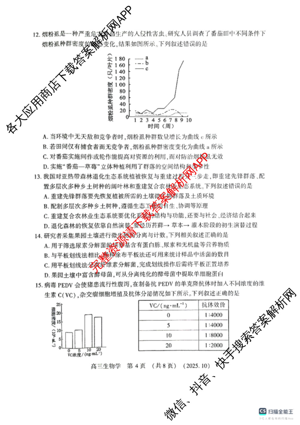 豫西北教研联盟(洛许济)2025-2026学年高三第一次质量检测试卷及答案汇总: 含历史 地理 生物试卷解析生物试题