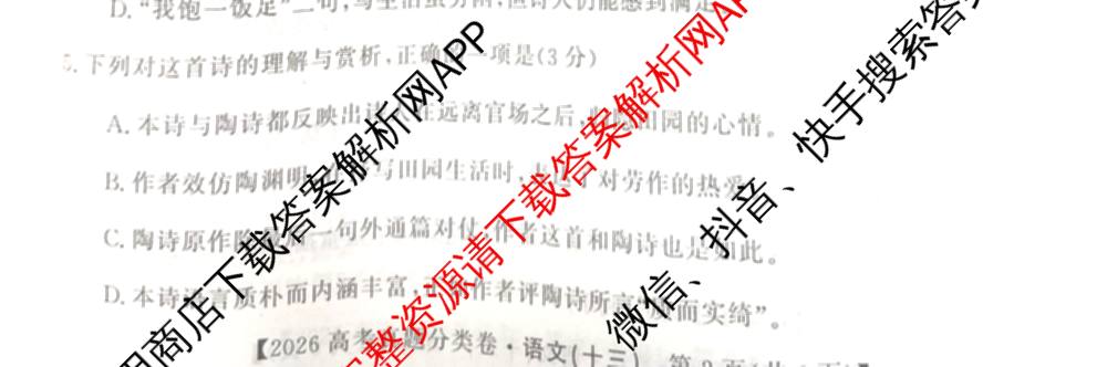 2026最新五年高考真题分类优化卷(十三)13各科答案及试卷（含政治、物理、数学等9份）语文试题