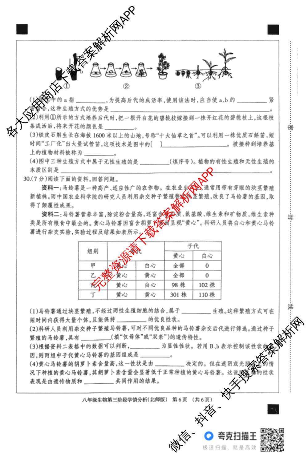 河北省2025-2026学年第一学期八年级第三阶段学情分析各科答案及试卷(已更新地理(中图版) 英语(人教版) 数学(人教版)等8份)生物试题