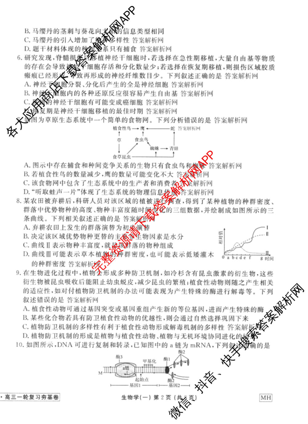 衡水金卷先享题夯基卷 2026年普通高等学校招生全国统一考试模拟 (一)1试卷及答案汇总: 含政治、物理(Q)、地理(MH)试卷解析生物试题