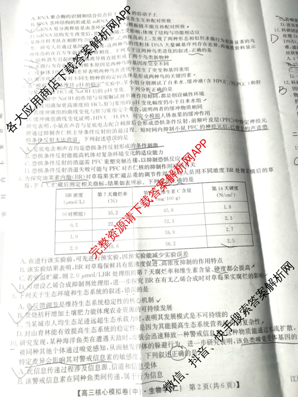 九师联盟2025~2026学年高三核心模拟卷(中)(二)试卷及答案汇总（36科全）生物试题