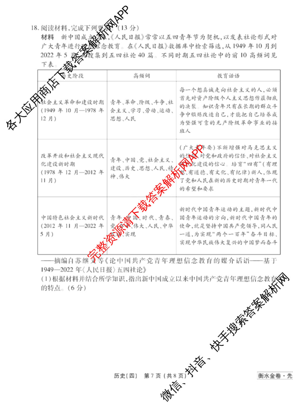 衡水金卷先享题调研卷2026年普通高等学校招生全国统一考试模拟试题(四)4(已更新生物(山东专版) 理综 历史(JS)等91份)历史试题