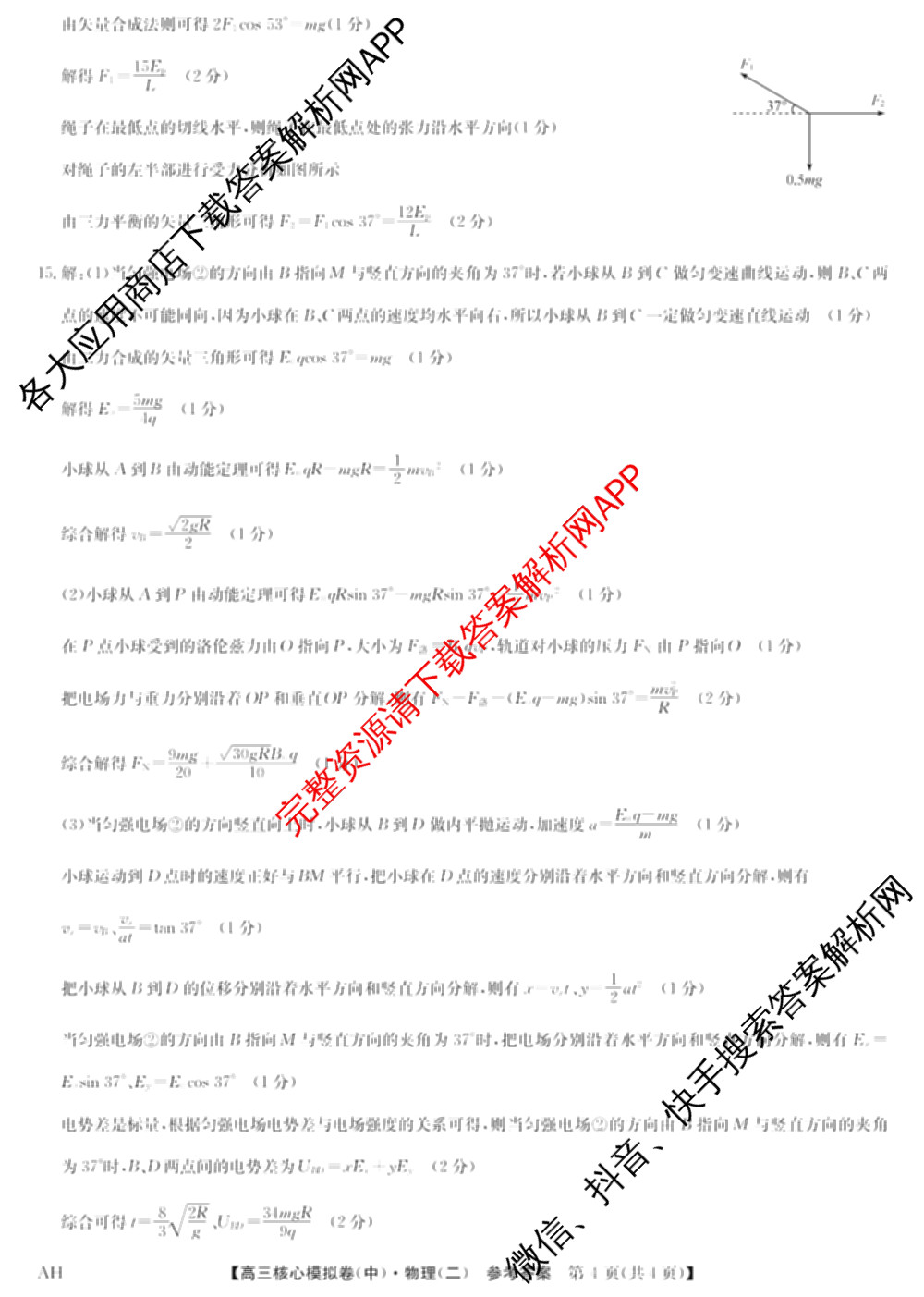 九师联盟2024~2025学年高三核心模拟卷(中)(二)2各科答案及试卷: 含政治(JX) 生物(D1) 生物(HB)试卷解析物理答案