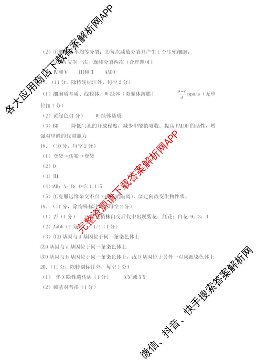 重庆市高2026届高三上学期十二月联合诊断考试各科答案及试卷（9科全）生物答案