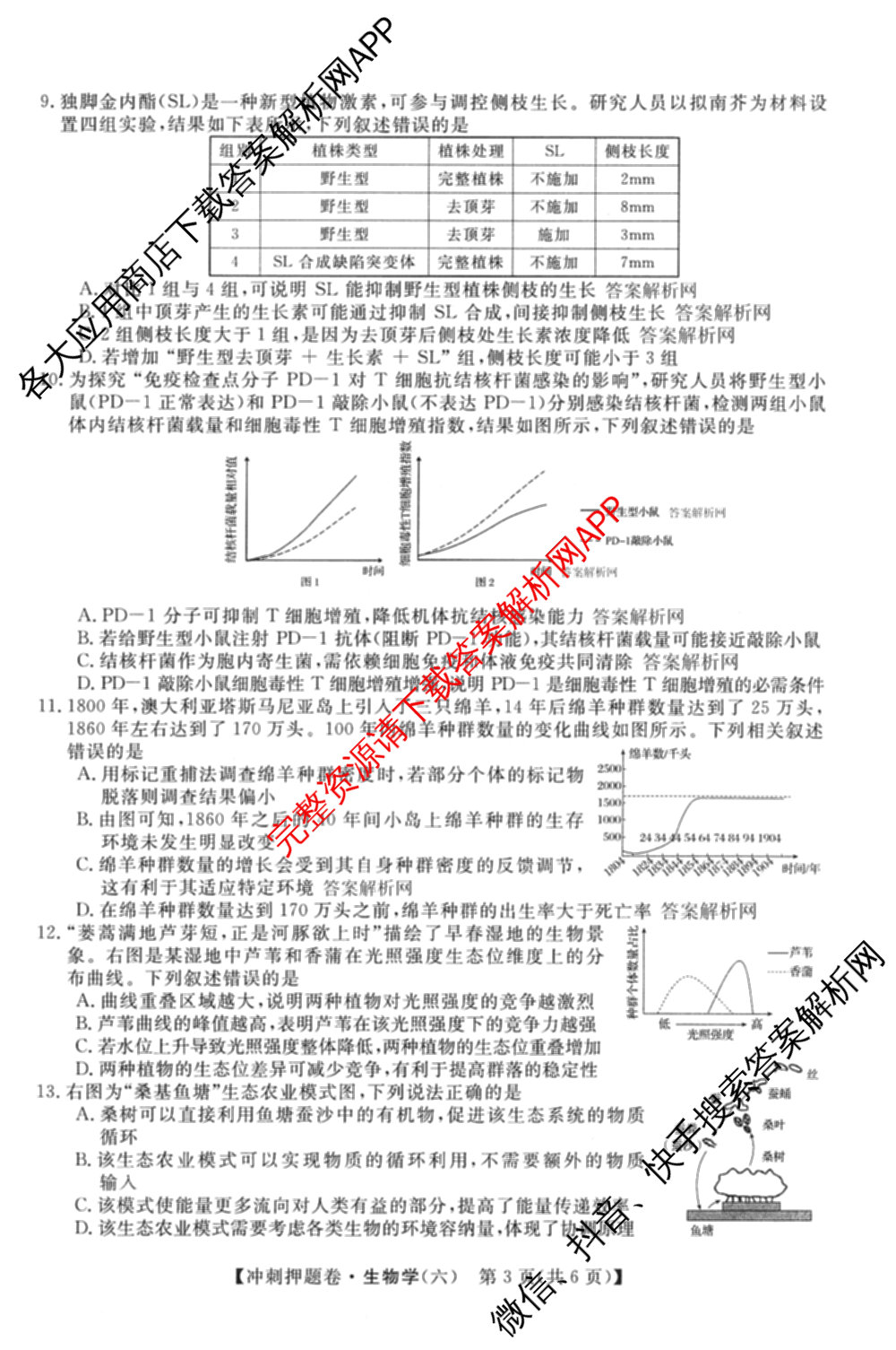 2026普通高等学校招生全国统一考试冲刺押题卷(六)6（含语文 历史 数学(B L)等）生物试题