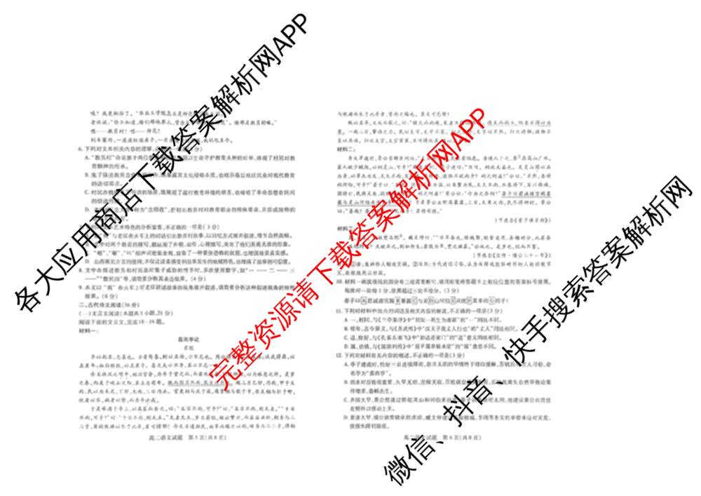 山西省运城市2024-2025学年高二第二学期期末调研测试(2025.7)（含历史、政治、英语等9份）语文试题