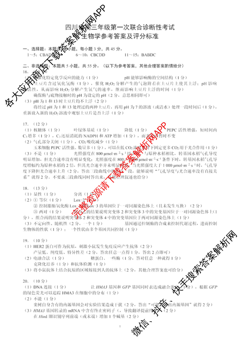 2025-2026学年四川省高三年级第一次联合诊断性考试(11月)各科答案及试卷（含政治、物理、生物等）生物答案