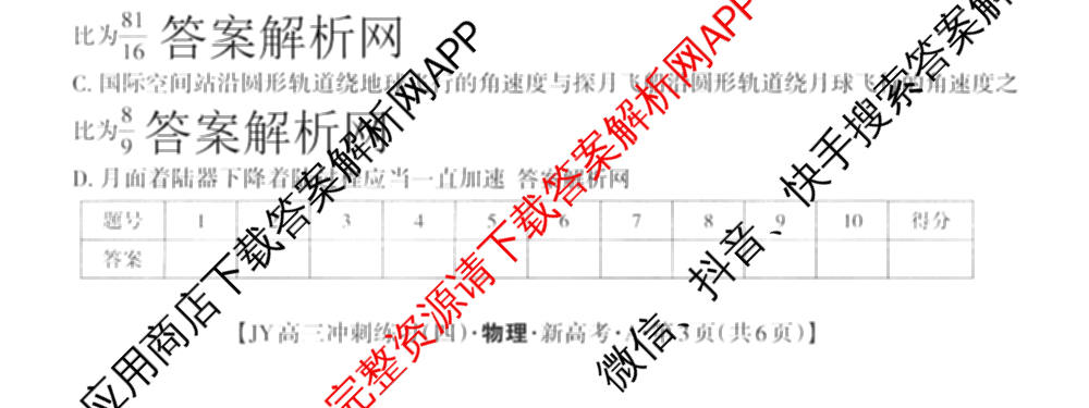 2026年普通高等学校招生统一考试JY高三冲刺练(四)各科答案及试卷（含数学(X·A)、物理(新高考·A)、生物(新高考·E)等9份）物理试题