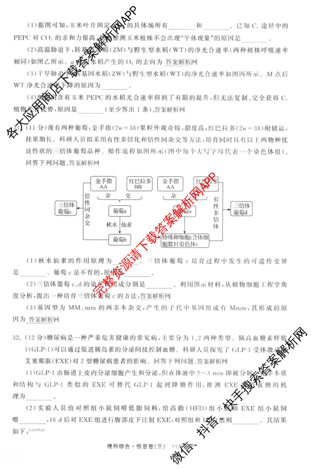 天舟高考衡中同卷2026年普通高等学校招生全国统一考试模拟信息卷(三)3（35科全）理综试题