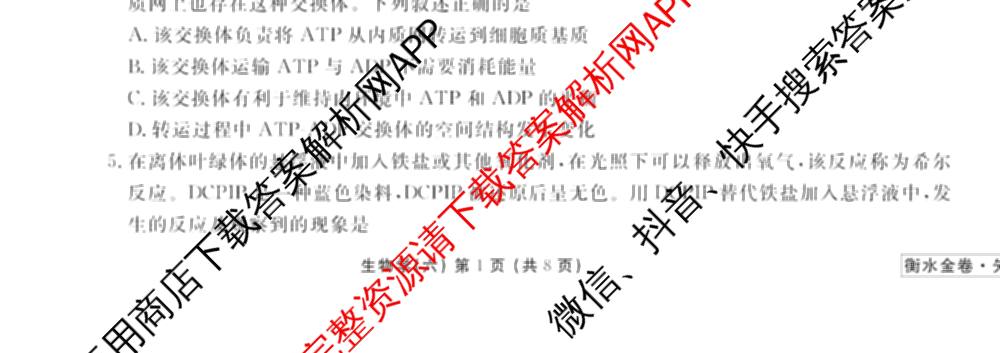 衡水金卷先享题调研卷2026年普通高等学校招生全国统一考试模拟试题(六)6（含地理(HN) 物理(HU) 物理(JS)等）生物试题