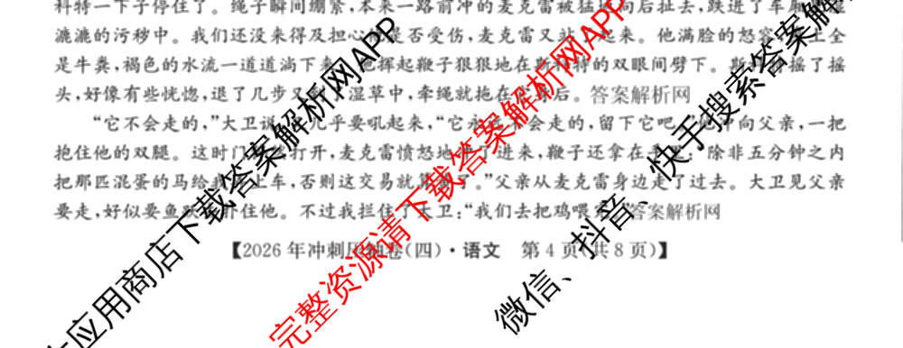 2026年全国高考冲刺压轴卷(四)4试卷及答案汇总（含物理(江西) 政治(广西) 历史(湖南)等）语文试题