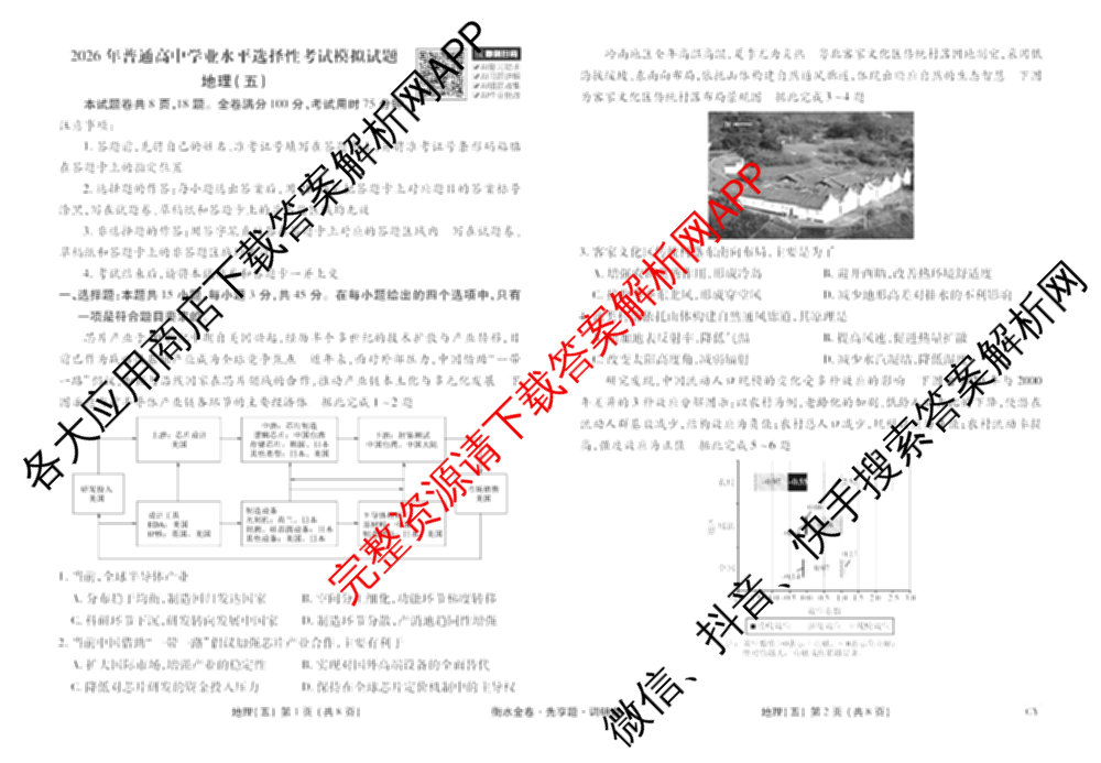 衡水金卷先享题调研卷2026年普通高等学校招生全国统一考试模拟试题(五)5各科答案及试卷（91科全）地理试题