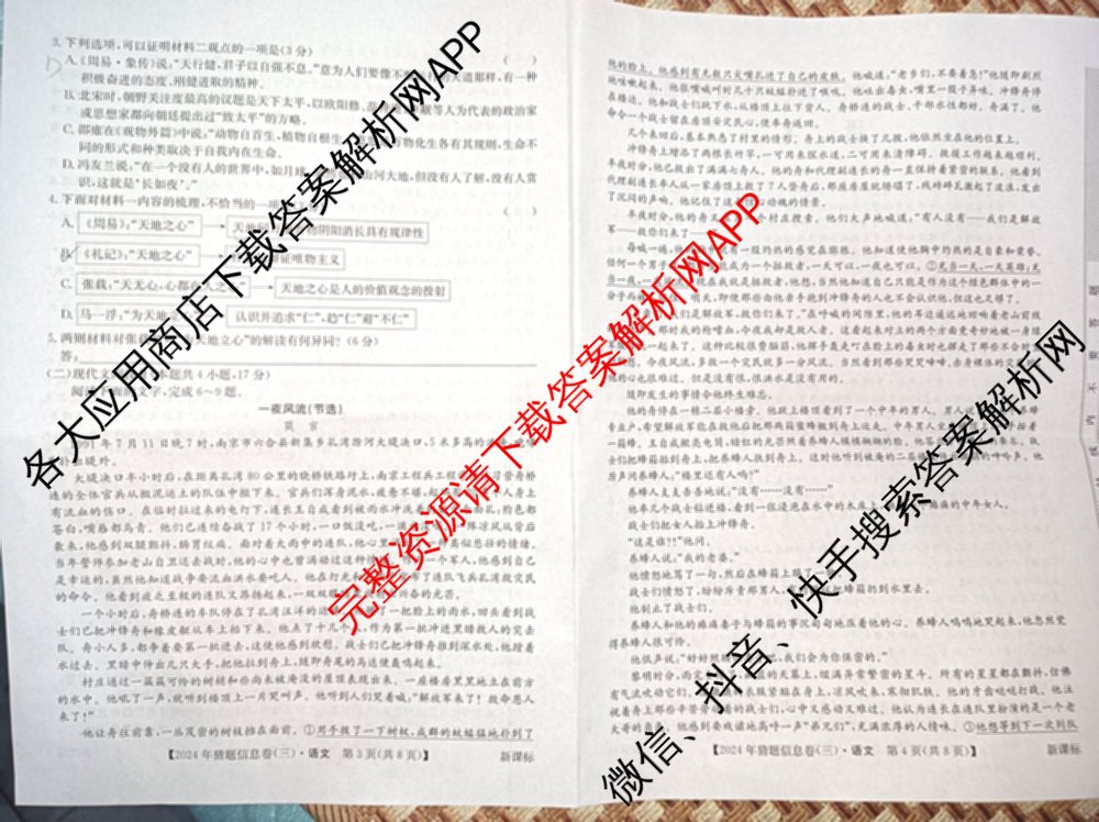 2024年全国高考临门一卷(三)（含文数(老教材) 数学(新课标) 文综(新课标)等）语文试题