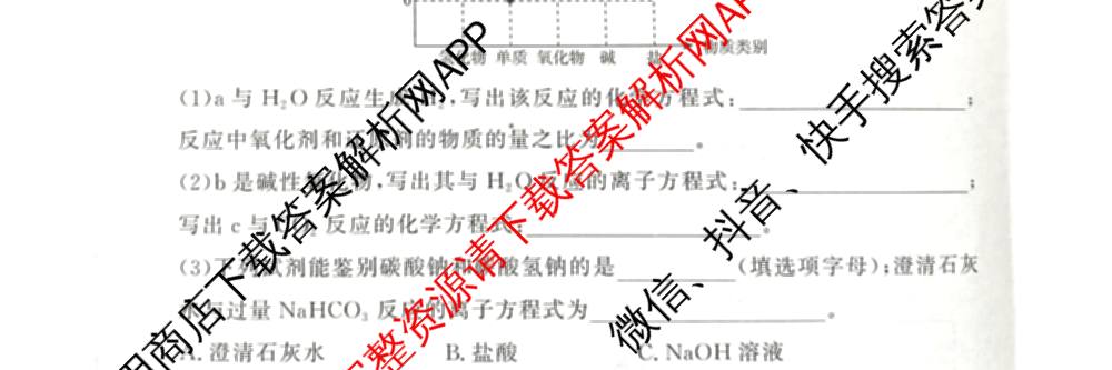 青桐鸣2028届普通高等学校招生全国统一考试青桐鸣大联考(高一)(11.17)各科答案及试卷: 含物理 生物 语文试卷解析化学试题