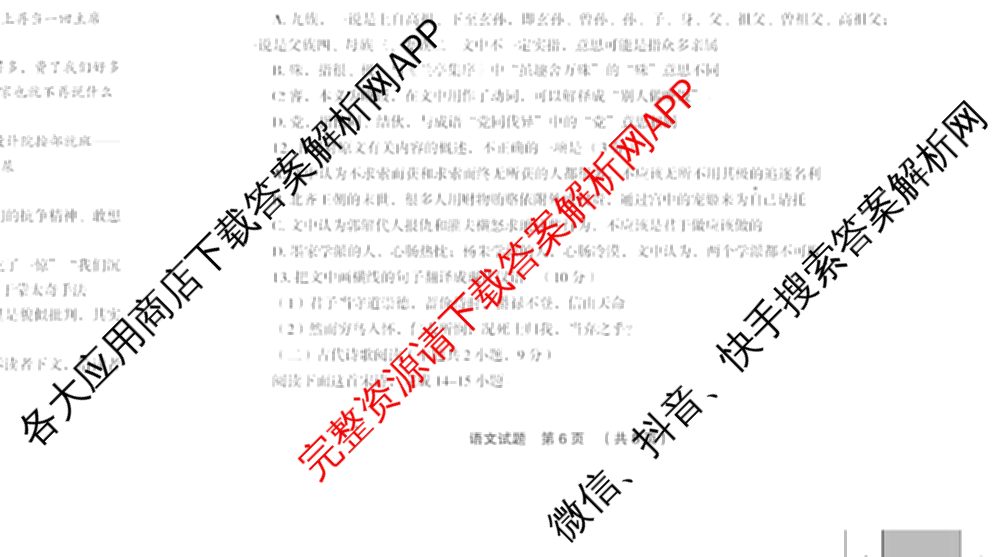 高考研究831 重点课题项目陕西省联盟学校2024年联考各科答案及试卷（含文数 理数 英语等）语文试题
