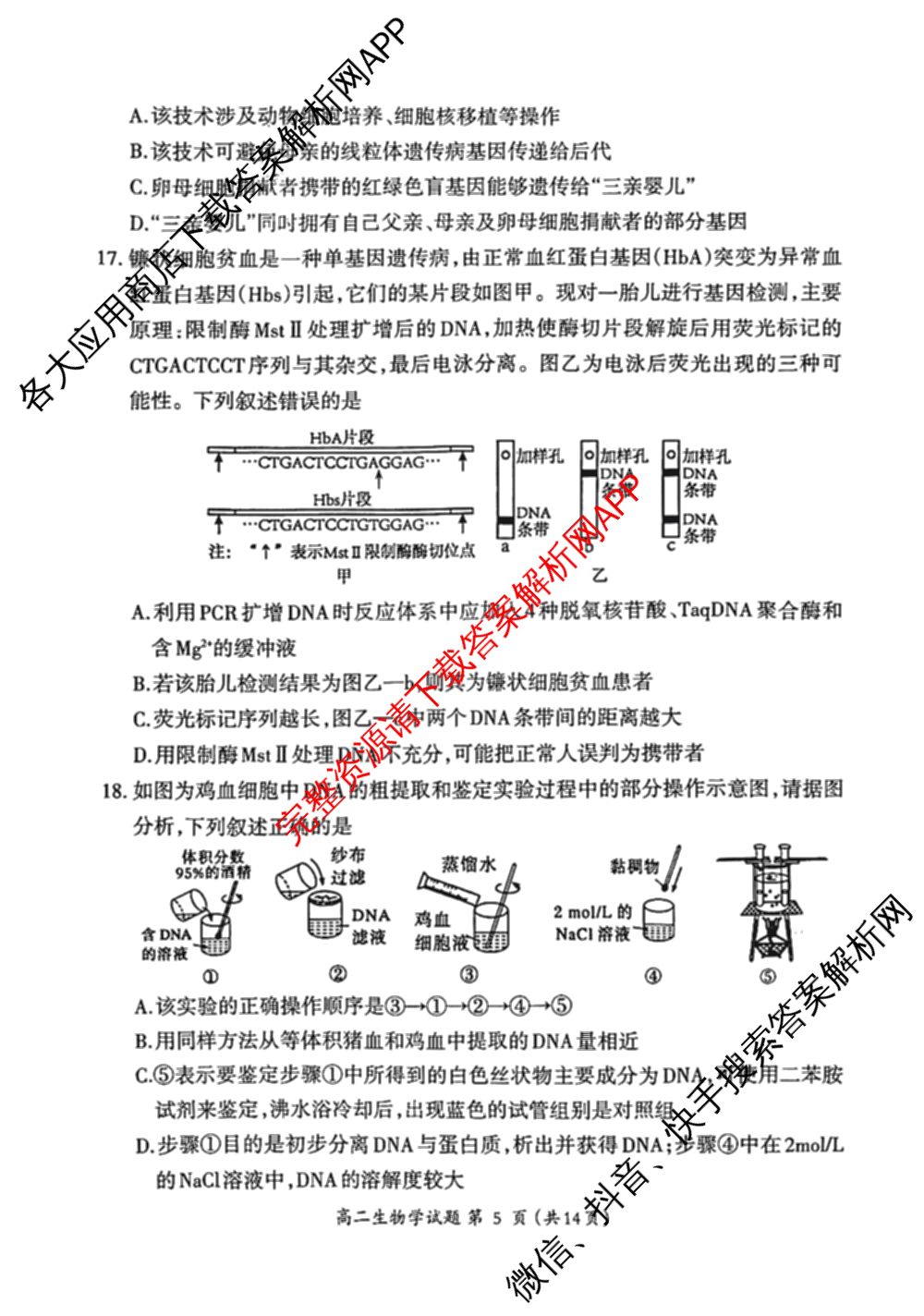 三明市2023-2024学年高二第二学期普通高中期末质量检测（含历史、数学、语文等9份）生物试题