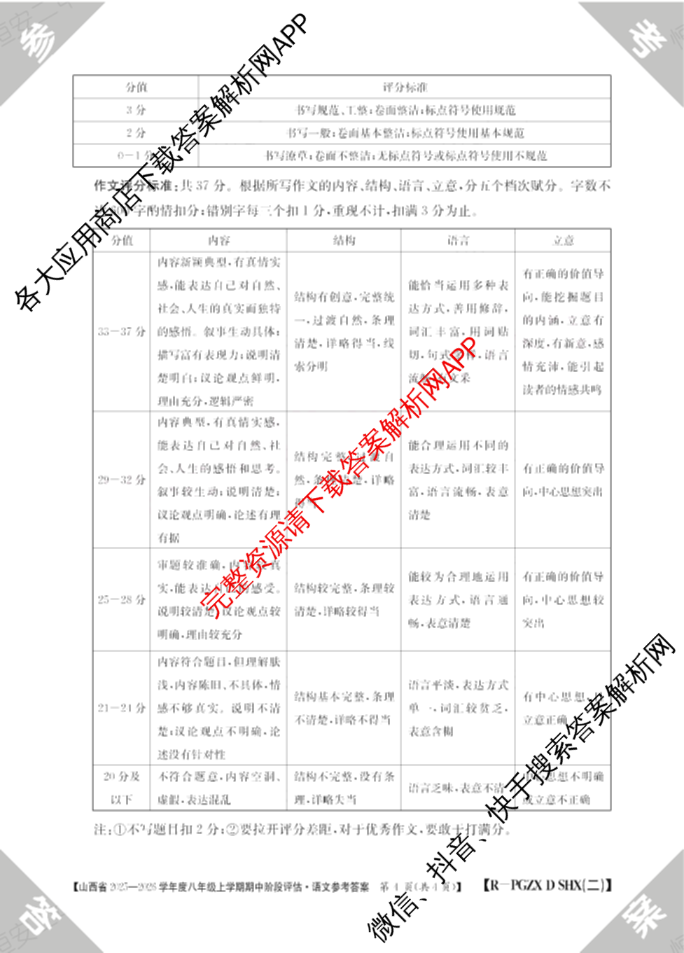 太原市八年级上学期长标期中试卷及答案汇总（含道德与法治(R) 物理(R) 英语(NJB)等）语文答案