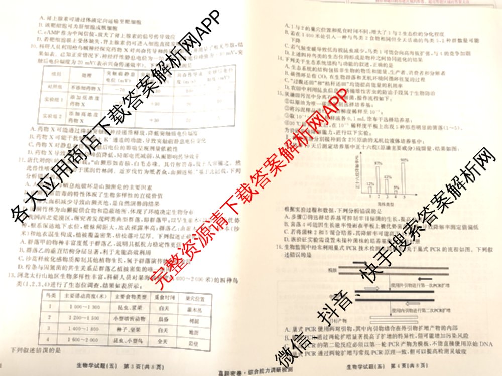 衡水真题密卷2025-2026学年度综合能力调研检测(五)5（含政治(2) 数学(A) 生物(1)等）生物试题