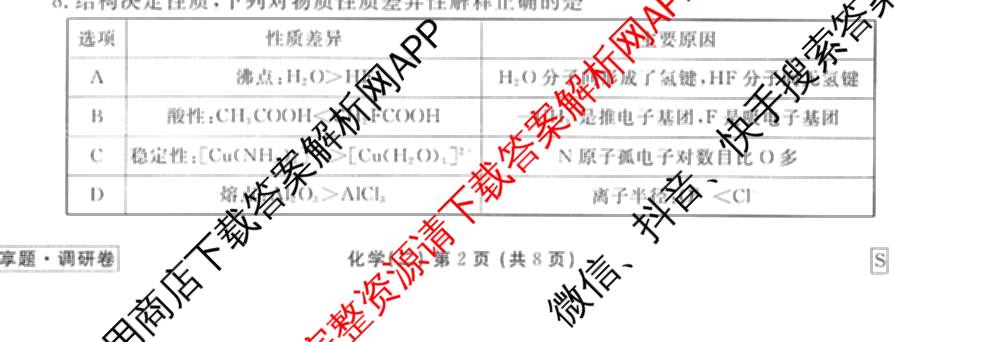 衡水金卷先享题调研卷2026年普通高等学校招生全国统一考试模拟试题(二)2试卷及答案汇总（91科全）化学试题
