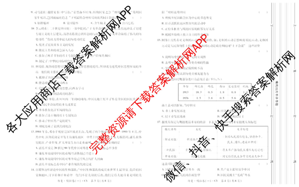 2026年陕西省普通高中学业水合格性考试 模拟卷CY(一)各科答案及试卷（11科全）历史试题