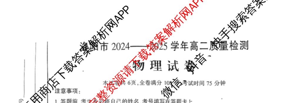 河南省洛阳市2024-2025学年第二学期高二质量检测(2025.6)(已更新语文 数学 物理等9份)物理试题