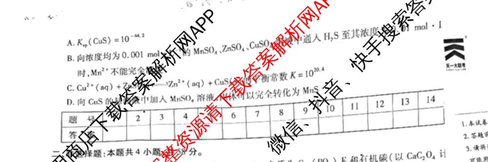 天一大联考2025届高考全真模拟卷(五)各科答案及试卷(已更新政治(河南专版)、生物(安徽专版)、英语(新高考)等37份)化学试题