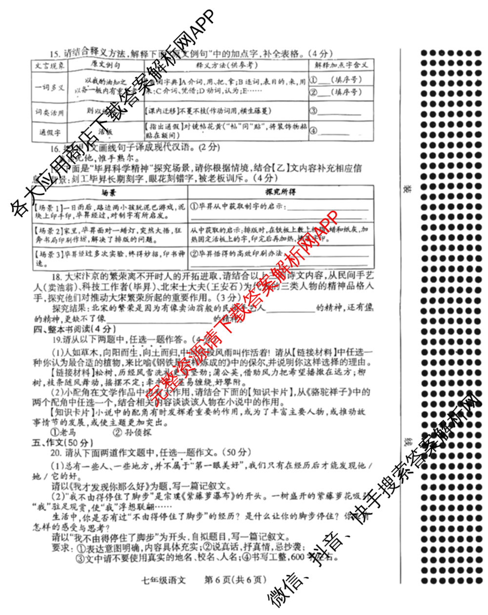 河南省焦作市2024-2025 学年(下)期末学情调研七年级（含地理、生物、英语等8份）语文试题
