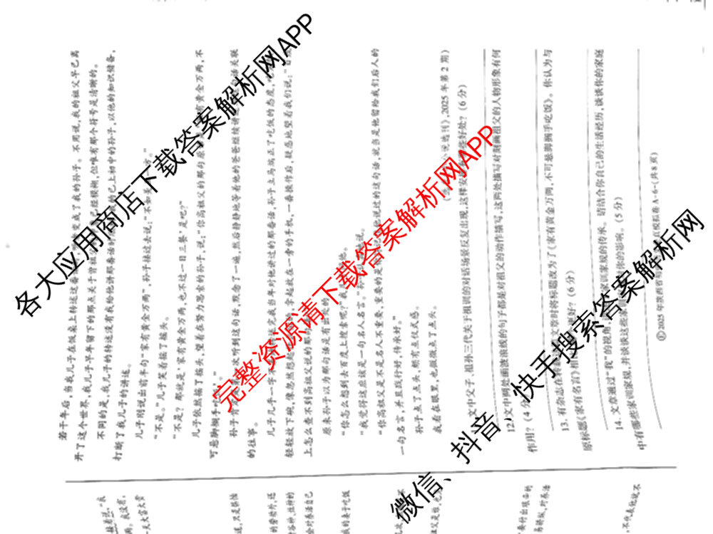 2025年陕西省初中学业水考试•全真模拟卷A(圆圈E)(已更新数学、道德与法治、物理等9份)语文试题