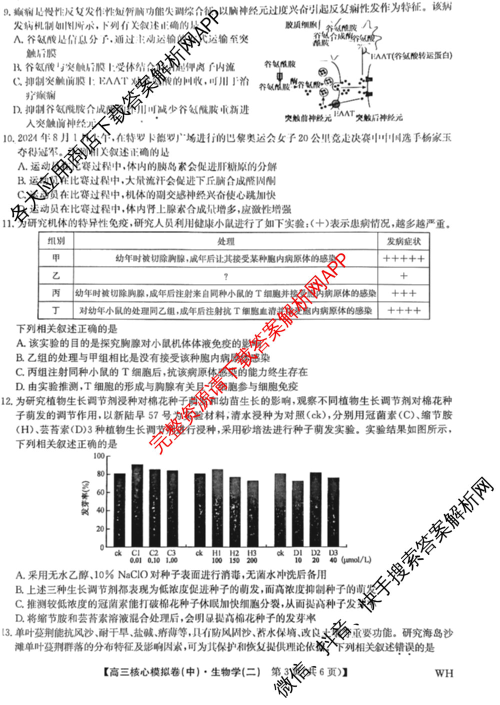 九师联盟2024~2025学年高三核心模拟卷(中)(二)2各科答案及试卷: 含政治(JX) 生物(D1) 生物(HB)试卷解析生物试题