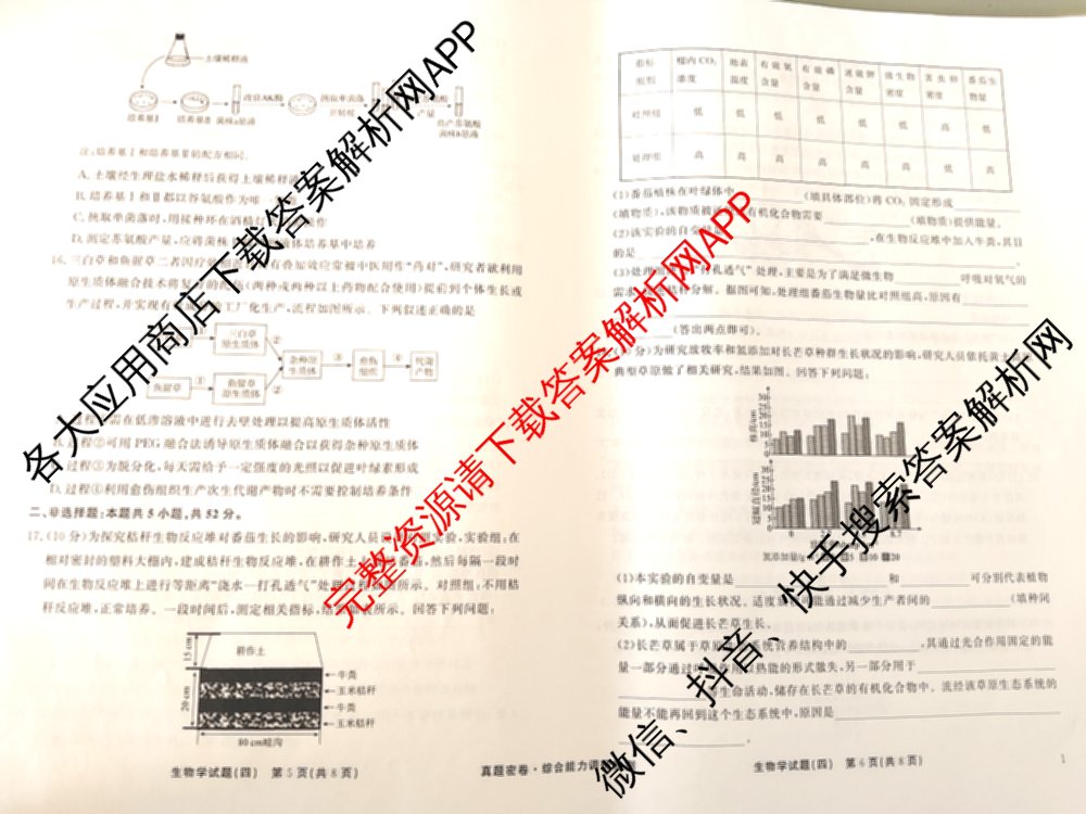 衡水真题密卷2025-2026学年度综合能力调研检测(四)4各科答案及试卷(已更新化学(2)、历史(1)、生物(2)等14份)生物试题