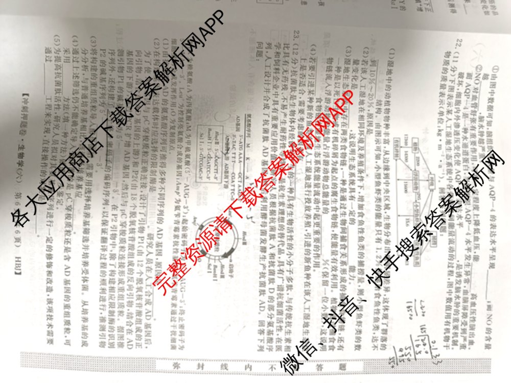 2026普通高等学校招生全国统一考试冲刺押题卷(六)6（16科全）生物试题