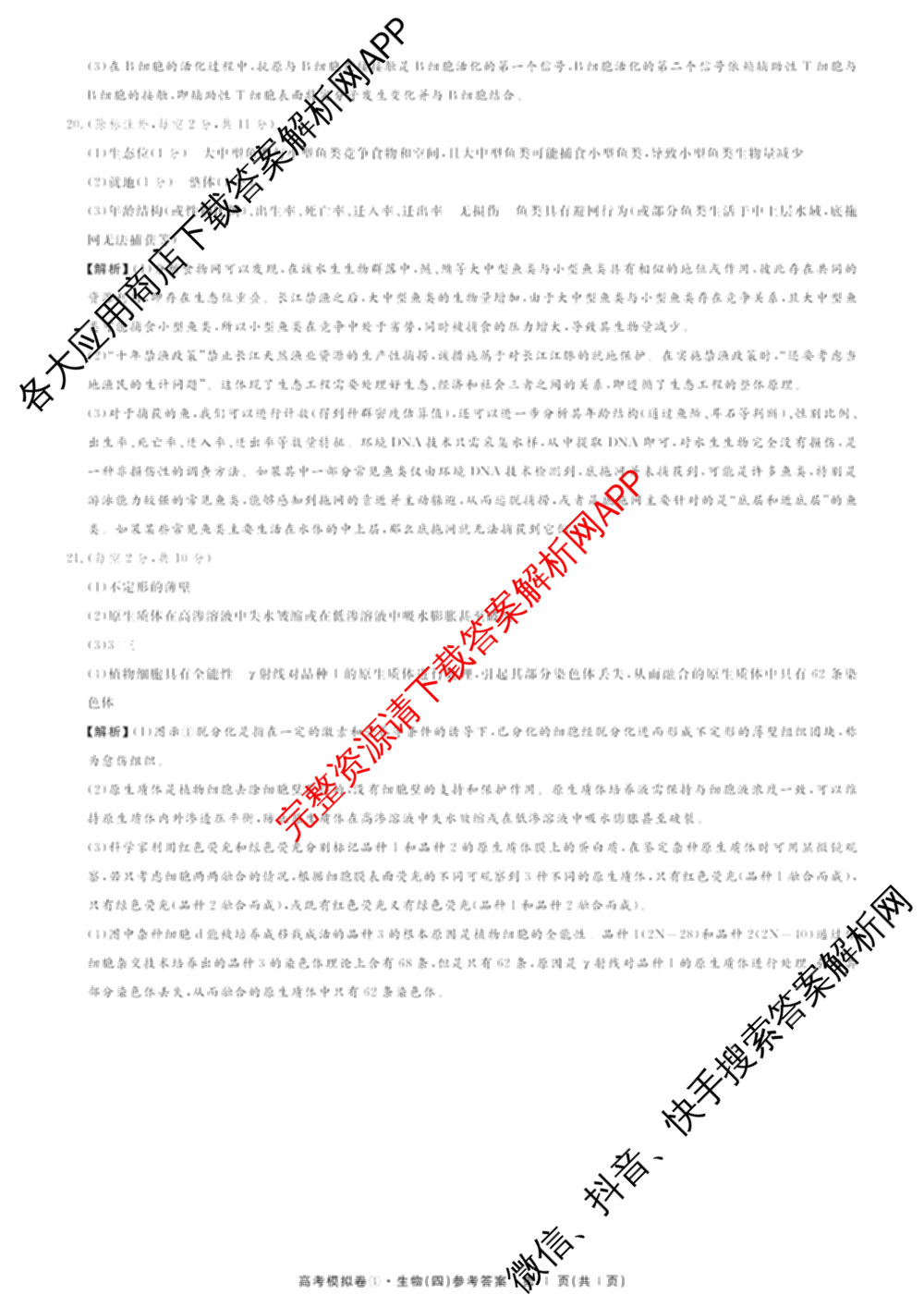 2026届高考模拟卷(四)4各科答案及试卷(已更新生物(②) 物理(①) 物理(②)等23份)生物答案