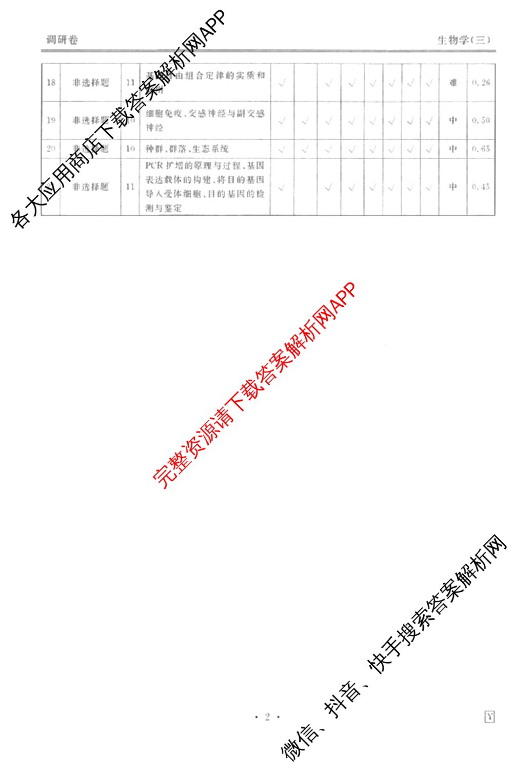衡水金卷先享题调研卷2026年普通高等学校招生全国统一考试模拟试题(三)3各科答案及试卷(已更新化学(山东专版)、历史(HN)、文综(新教材)等91份)生物答案