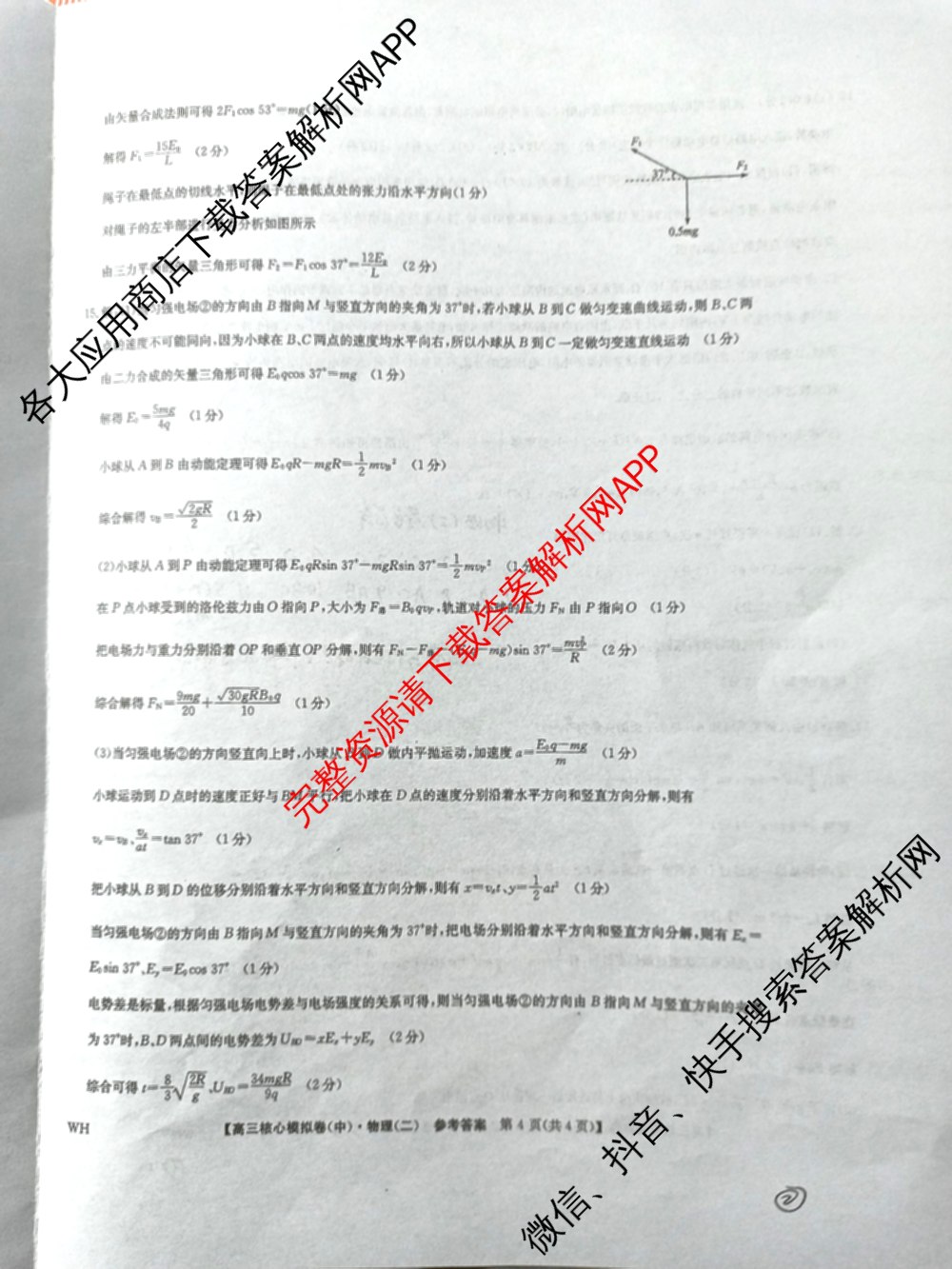 九师联盟2024~2025学年高三核心模拟卷(中)(二)2各科答案及试卷: 含政治(JX) 生物(D1) 生物(HB)试卷解析物理答案