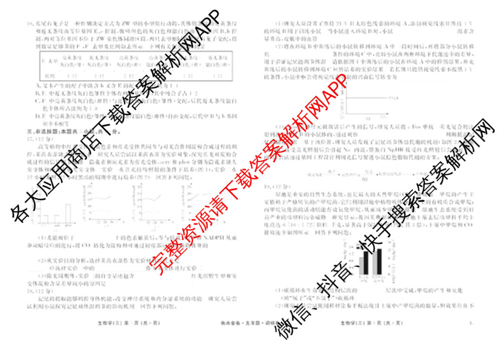衡水金卷先享题调研卷2026年普通高等学校招生全国统一考试模拟试题(三)3各科答案及试卷(已更新化学(山东专版)、历史(HN)、文综(新教材)等91份)生物试题