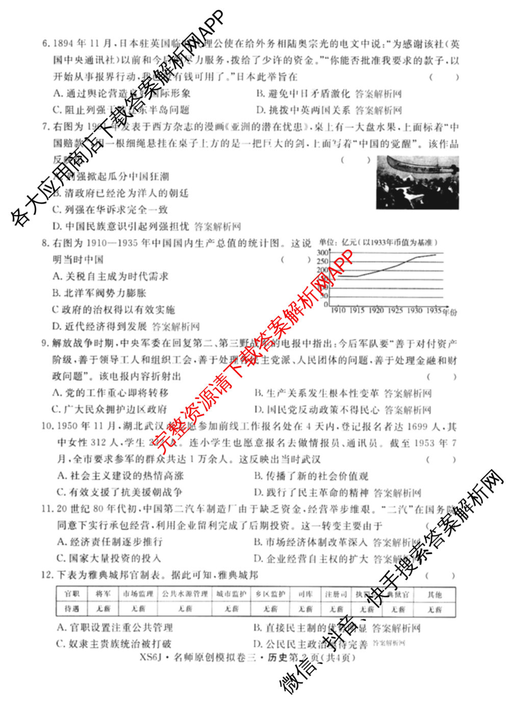 2026届高三总复名师原创模拟(三)3各科答案及试卷（含政治(CQX6)、生物(CQX6)、物理(HN6)等）历史试题