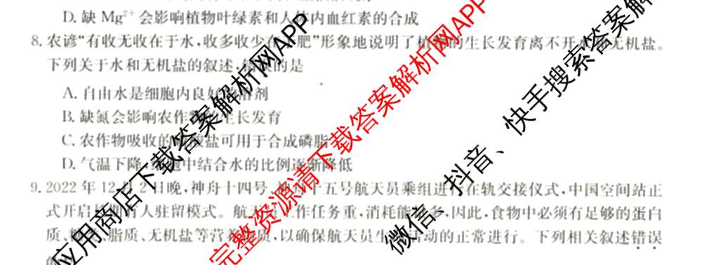 2024~2025全国名校高一第一学期期中考试试卷（含语文(必修上册-BB-G-唐) 英语(必修第一册-RJ-G-唐) 政治(必修1-BB-G-唐)等10份）生物试题