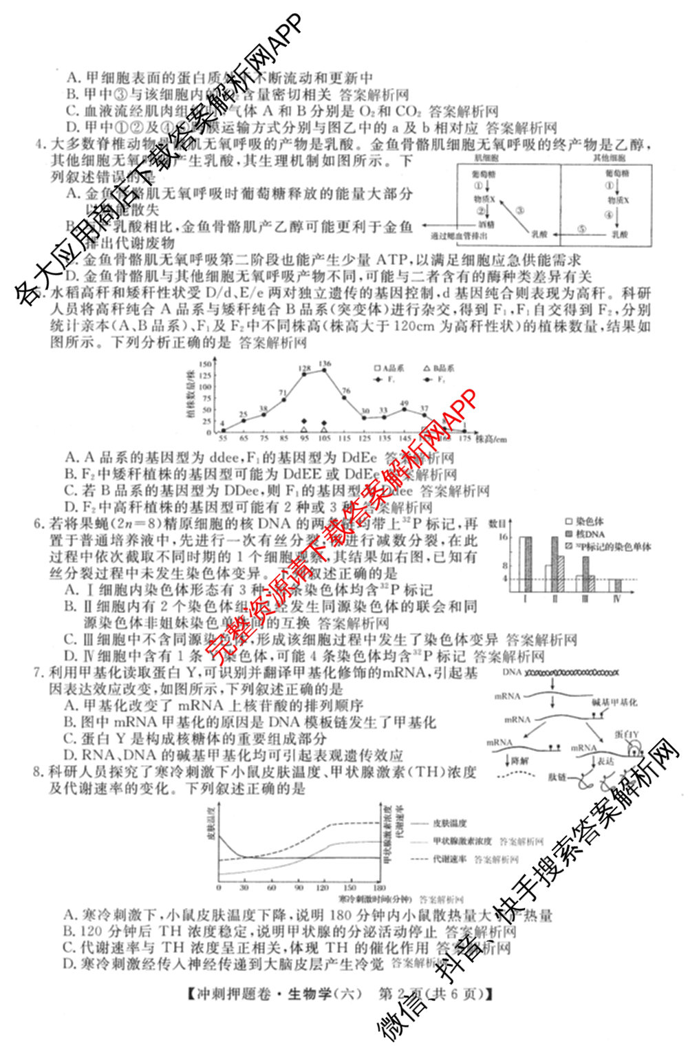 2026普通高等学校招生全国统一考试冲刺押题卷(六)6（含语文 历史 数学(B L)等）生物试题