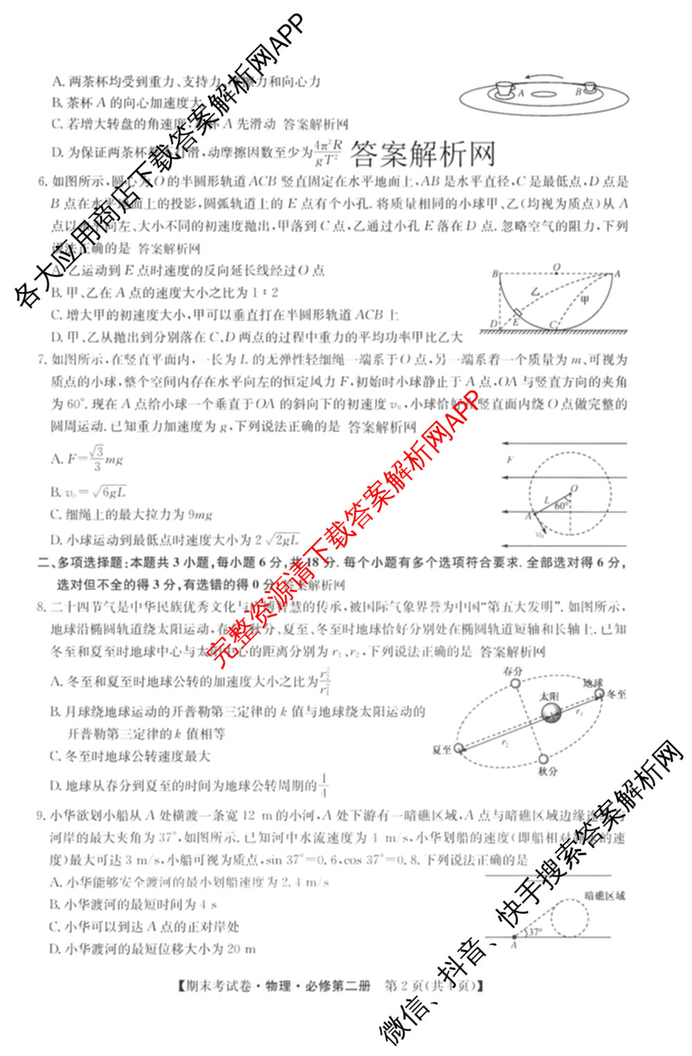 2025~2026学年度高一期末考试卷(下学期)试卷及答案汇总: 含语文(必修下册)、地理(必修第二册)、化学(必修第二册 RJ)试卷解析物理试题