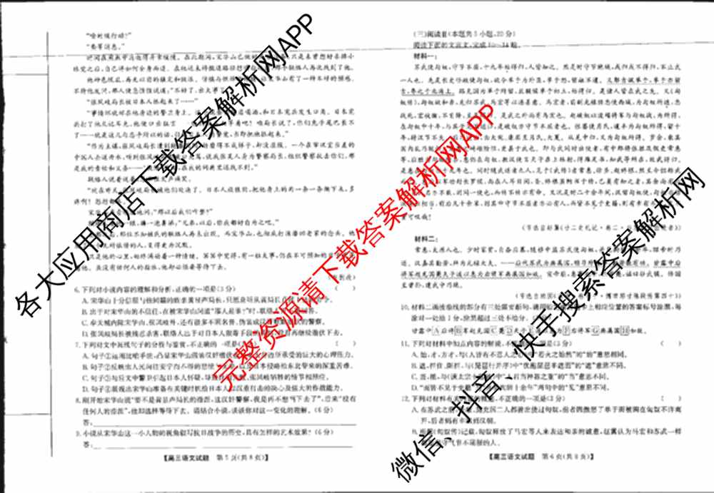 临洮县2025年暑假学质量检测(8月)高三各科答案及试卷（9科全）语文试题