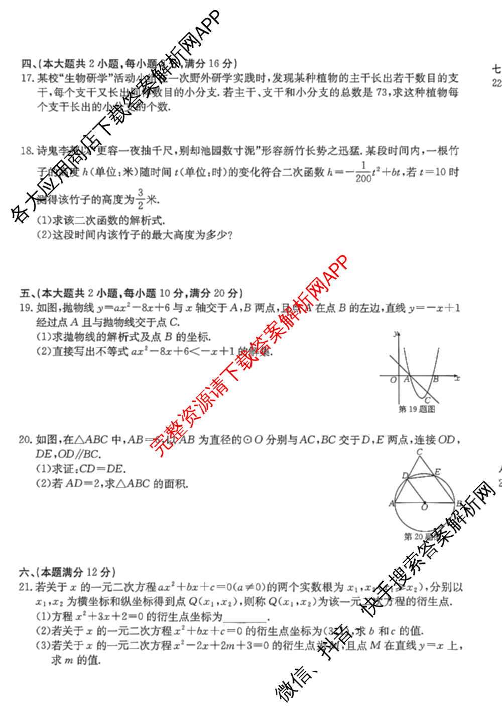安徽省2026届九年级阶段评估[AH(2)]各科答案及试卷（含语文(R)、历史(R)、数学(R)等14份）数学试题
